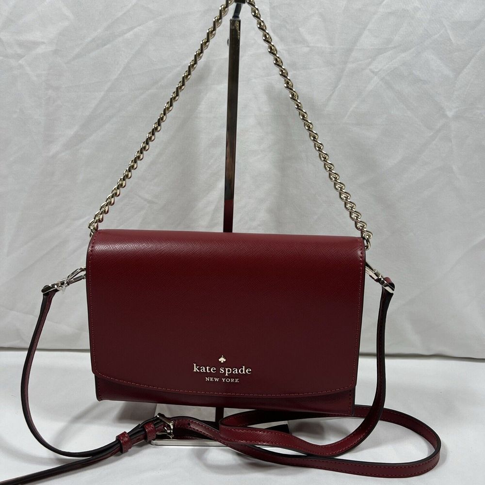 Kate Spade Carson Convertible Crossbody Shoulder Leather Bag - Red Curran